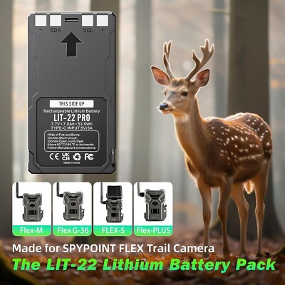 4 Pack Upgrade Replacement for LIT 22 Pro 7000mAh Battery(7.7V,6.37Ah),fit for Spypoint Cellular Trail Hunting Camera Flex-M Flex-S Flex G-36 Flex-Plus Series[Include Type-C Cable ＆ USB Wall Plug