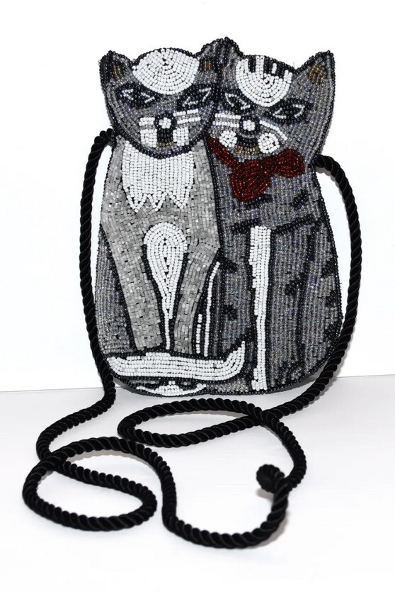 Vintage Beaded CAT Kitten Purse/Evening Bag Novelty Bow Tie  display picture 1