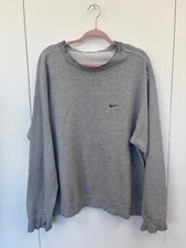Vintage 90s Nike Swoosh Logo Heather Grey Embroidered Sweatshirt XL Distressed