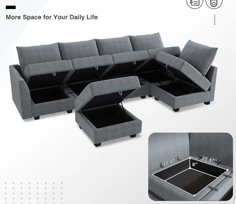 modular sectional sofa . u shape sectional sofa in bluish grey - Image 4 of 4