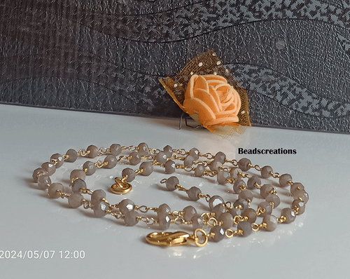 Chocolate Moonstone Rosary Beads Chain Necklace Gift for Her - Picture 5 of 6