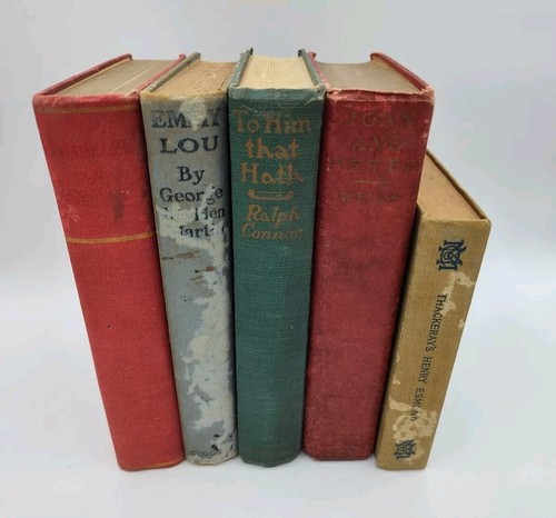 Lot of 5 Antique Books - Old Staging Shelf Decor Photo Prop 