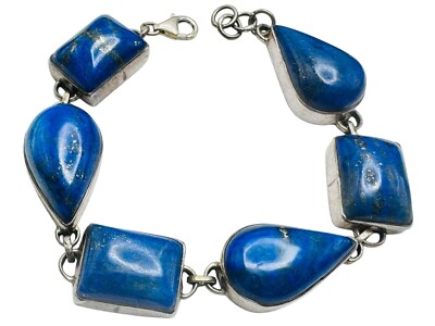 Vintage Sterling Silver Lapis Lazuli Stone Bracelet Nice