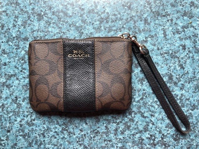 Coach Brown And Black Leather Wristlet Wallet | eBay