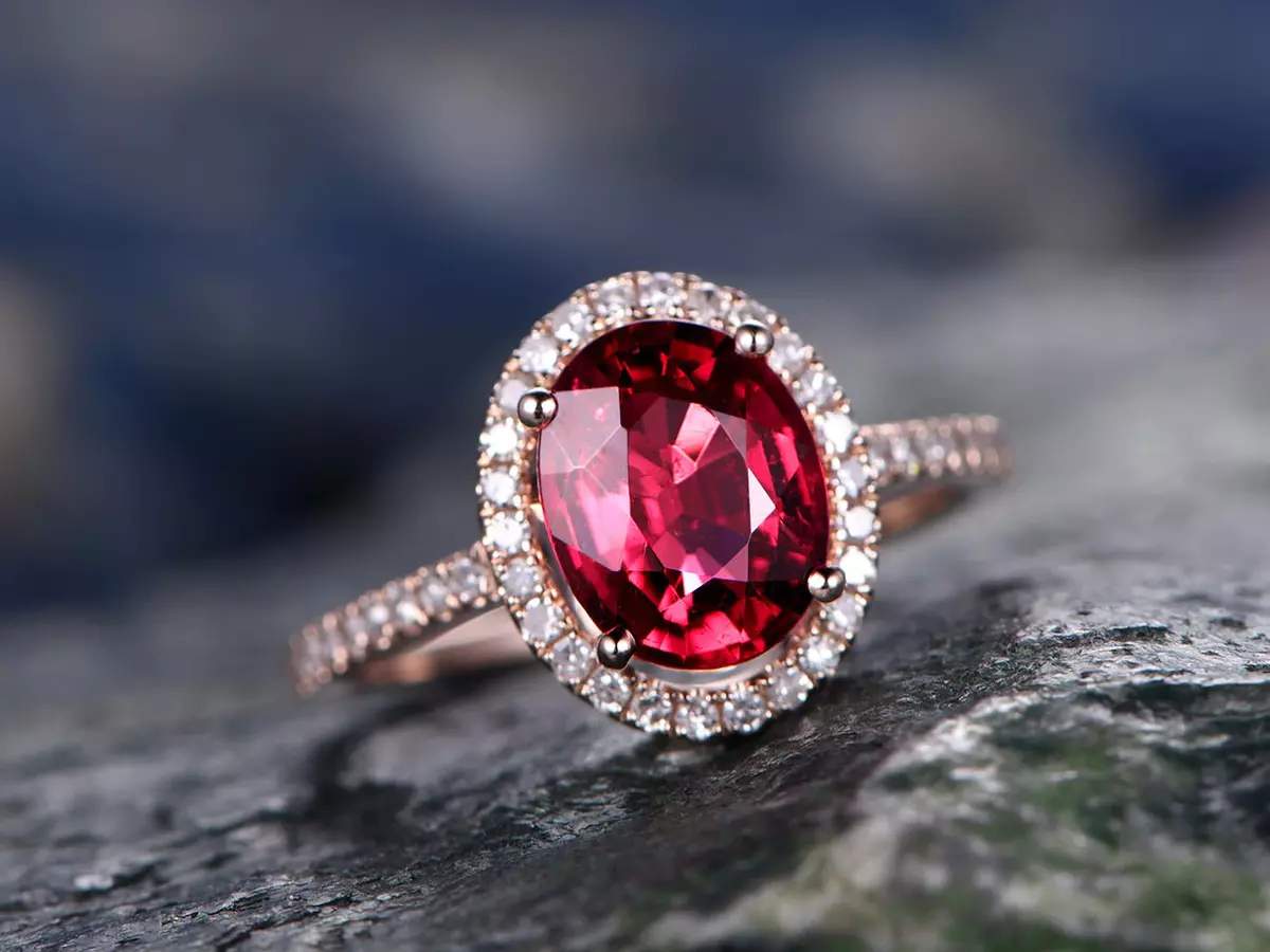 Lab ruby and diamonds engagement ring, big pear shape gemstone promise ring  / Lida | Eden Garden Jewelry™