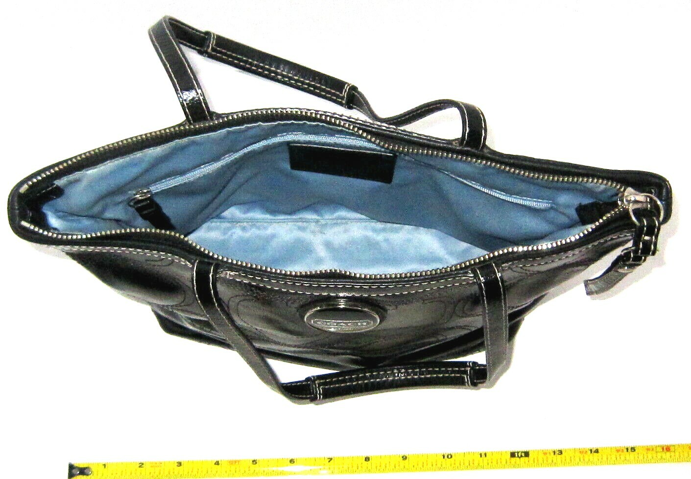 Authentic COACH Black Leather Top Handle Zipper Handb… Gem