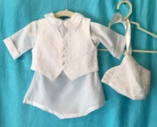 Vintage 6-12 Month Boys Christening Baptism Outfit. Embroidered Vest and Hat