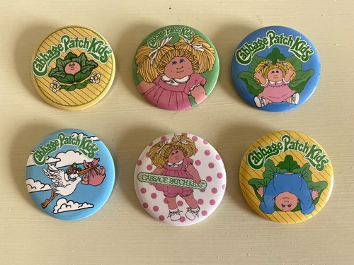 Cabbage Patch Kids Vintage 1983 Buttons -  6 Button Set of  Pin Back Buttons