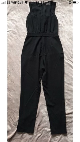 Asos Black Jumpsuit Sleeveless Sheer Top Tapered Leg Pocks Size 8 VGC - Imagen 7 de 7