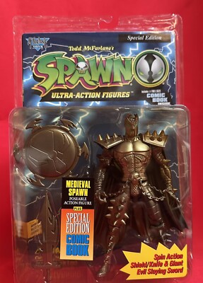 SPAWN Gold 6'' Figure with Comic Book 1995 McFarlane Limited Edition. NM