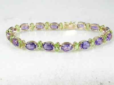 Damen Tennisarmband 12 kt Ovalschliff Amethyst Peridot 14 K Gelbgold vergoldet