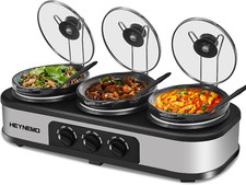 Triple Slow Cooker Buffet Server, 3 Pots, Adjustable Temp, Stainless Steel