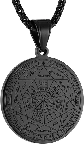 Vintage Stainless Steel Round Pendant The Seal of The Seven Archangels Necklace - Picture 3 of 25
