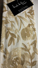 NICOLE MILLER HOME KITCHEN TOWELS (2) WHITE KHAKI FLOWERS GLITTER COTTON NWT