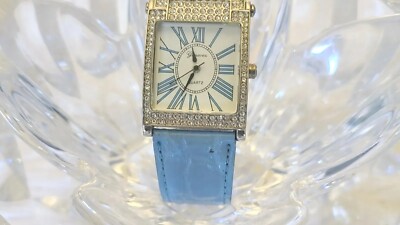 Genevex Women's Watch Blue Genuine Leather Band & Crystal Accented Bezel (1002)