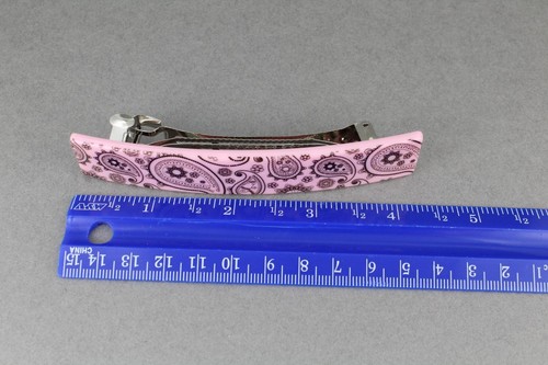 Pink Black barrette paisley plastic barrette hair clip accessory 4.25" long - Picture 7 of 8