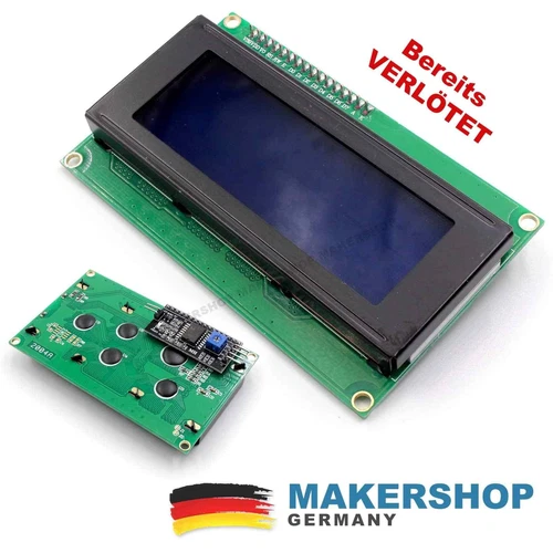 LCD2004 Display + Controller - VERLÖTET I2C Modul Arduino Uno Blau Raspberry Pi