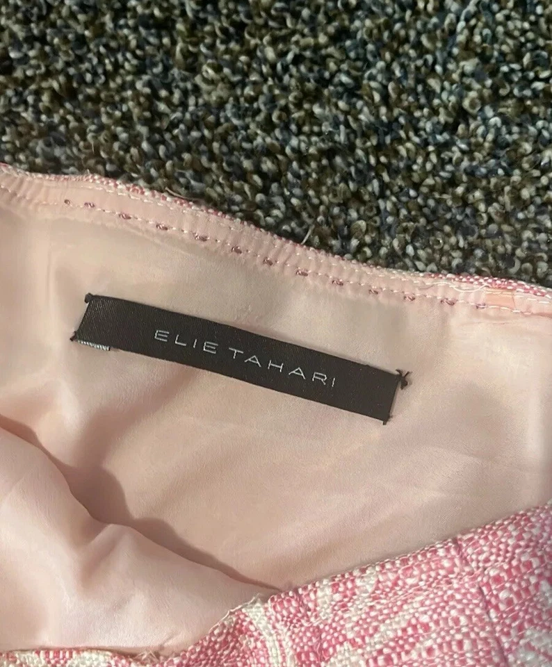 Elie Tahari Rosa Floral Plisado Hasta la Rodilla Falda, Mujer’s 12 Petite, Cremallera Lateral Foto 3 de 4