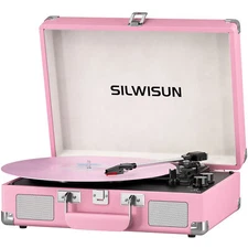 Vinyl Record Player with Bluetooth, 3-Speed Portable Turntable, Built-in Battery
