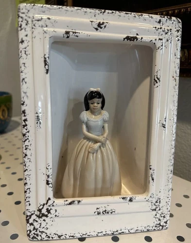 Vintage Figurine Woman Teen Light Brown Skin Girl Quinceanera Ceramic 3D Frame