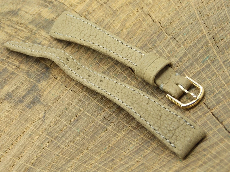 Correa de reloj Bulova vintage de segunda mano de cuero tostado con hebilla de tono dorado de 12 mm Foto 3 de 4