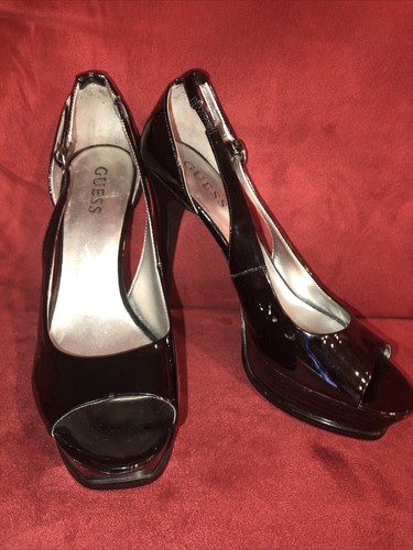GUESS Black Size 7.5 M Patent Leather Platform Stiletto Heels Pumps Shoes