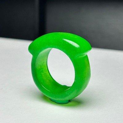 Certified Natural Ice Green Burmese Jade Jadeite Amulet archery thumb Rings 马鞍戒
