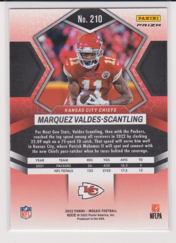 Marquez Valdes-Scantling 2022 Panini Mosaic Orange Reactive #210 Chiefs! - Picture 2 of 2
