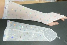 White hologram spandex mitts ladies size sm-large elbow gauntlets dance costume