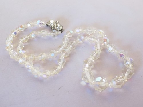 Vintage Graduated AB Crystal Glass Necklace w/ Rhinestone Clasp 20" - 第 3/6 張圖片