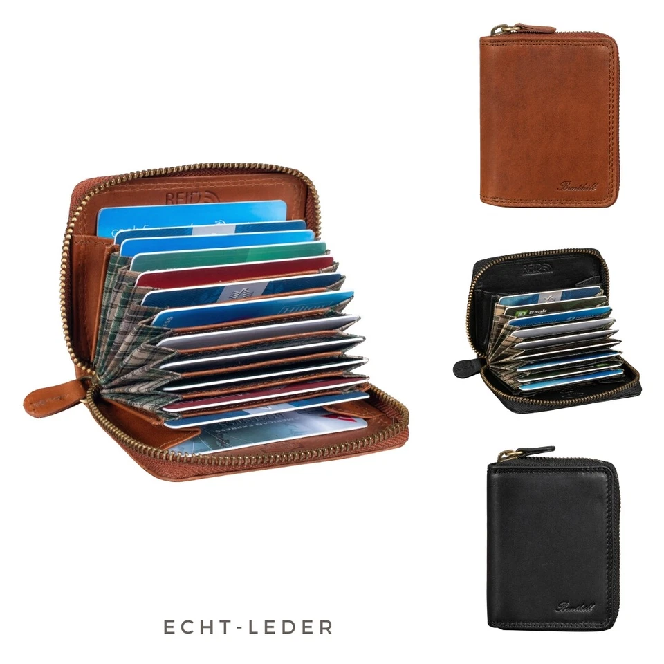 BENTHILL Kartenbörse Echt Leder Kartenetui Börse RFID Karten Geldbörse Reißverschluss