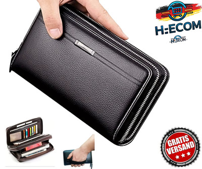 Herren Geldbörse Lang Leder Clutch Große Business Handtasche Karten Handyfach