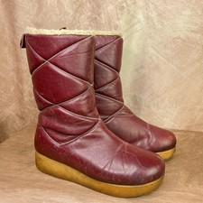 Vintage 70s Snow Boots Maroon Leather Quilted Sherpa Lined Platform Winter Ski