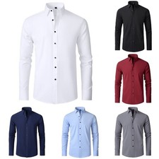 Classic for Fit Long Sleeve Dress Shirt for Men Wrinkle Resistant Button Down