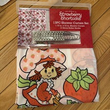 Strawberry Shortcake 13PC Shower Curtain Set Pink 72x72 Fabric With Hooks Bath