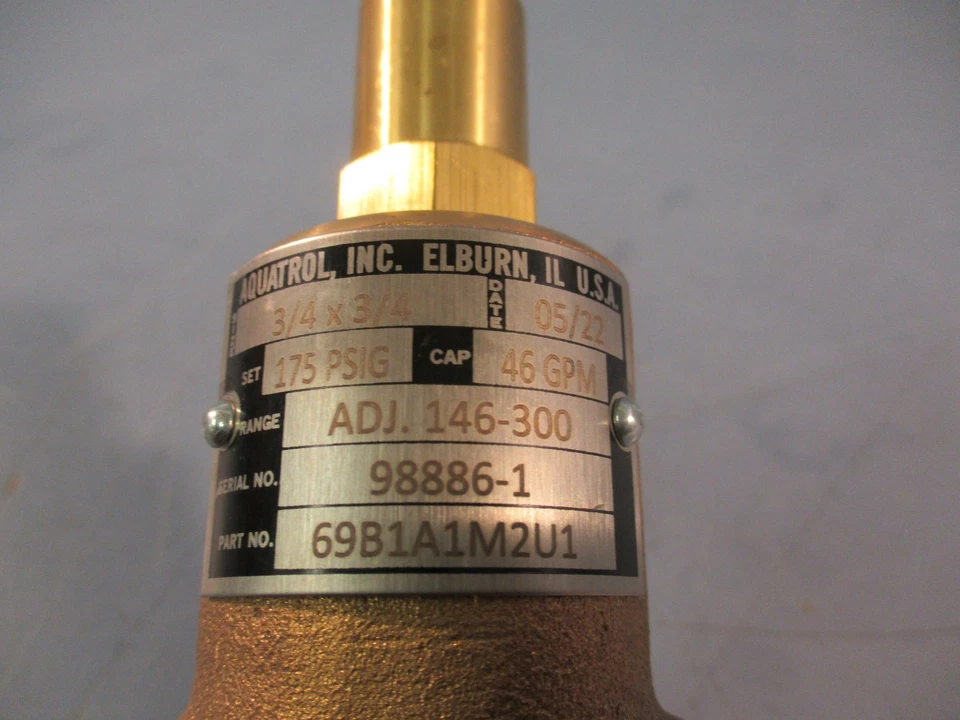 Aquatrol Inc 69B1A1M2U1 3/4x 3/4 175 PSIG Adjustable Relief Valve 46 GPM - Image 4 of 4
