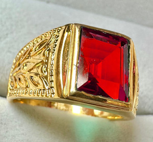 Authentic Gold Plated Gift Ring Natural Garnet 925 Sterling Silver Stylist Statement Ring