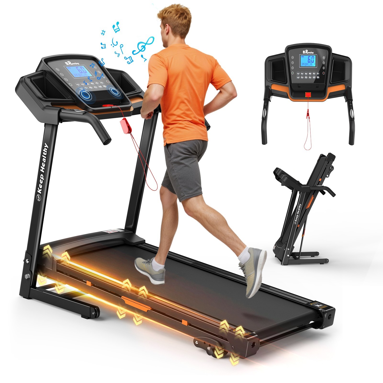 3.5HP Foldable Treadmill 8.5MPH with Incline Handrail Controls APP Pulse Monitor
