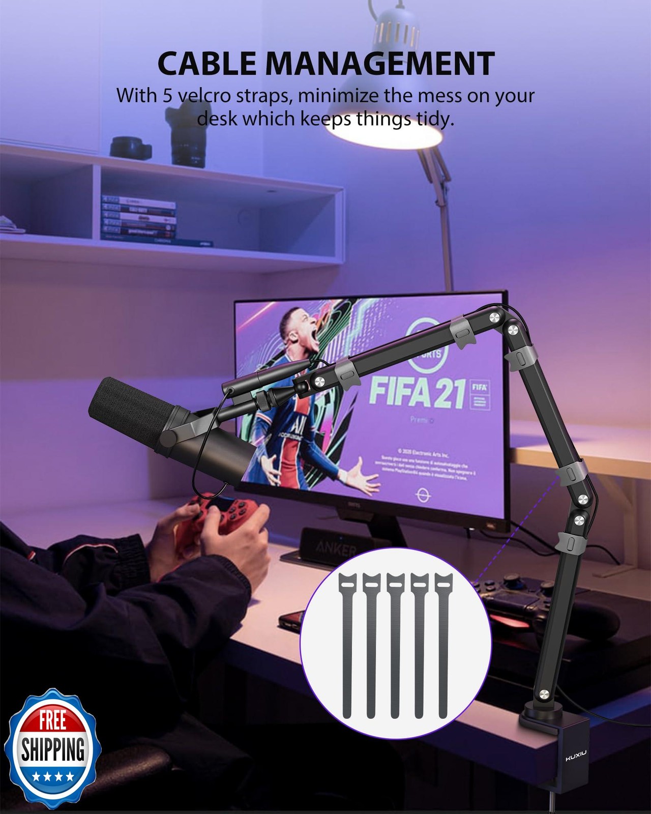 KU XIU Aluminum Alloy Boom Arm Microphone Stand for Desk, Three-S