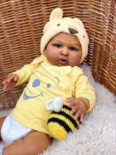 Lifelike 24Inch Weighted Reborn Baby Doll Brown Skin Boy Newborn Rooted Hair Toy