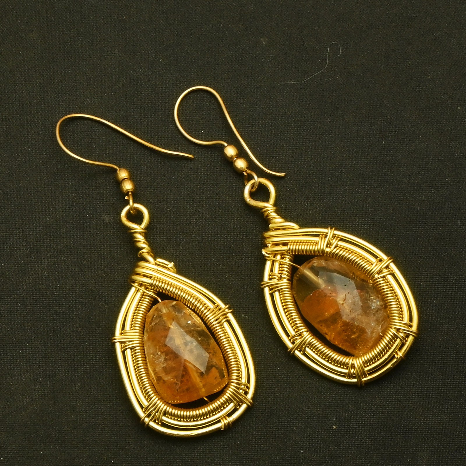 Citrine Gemstone Handmade Drop Dangle Gold Plated Earrings Jewelry 1.8