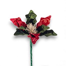 19" Red Green Poinsettia Picks Set Of 4 Christmas Decor SHIPS WITHIN 10 DAYS 