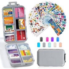 14 Grids Travel Pill Organizer Box with 415-Pcs Medicine Name Labels - Pocket...