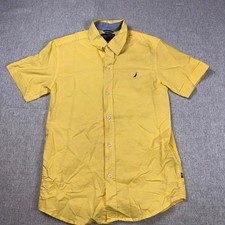 Nautica Boys Yellow White Striped Short Sleeve Button Down Shirt Size M 10/12