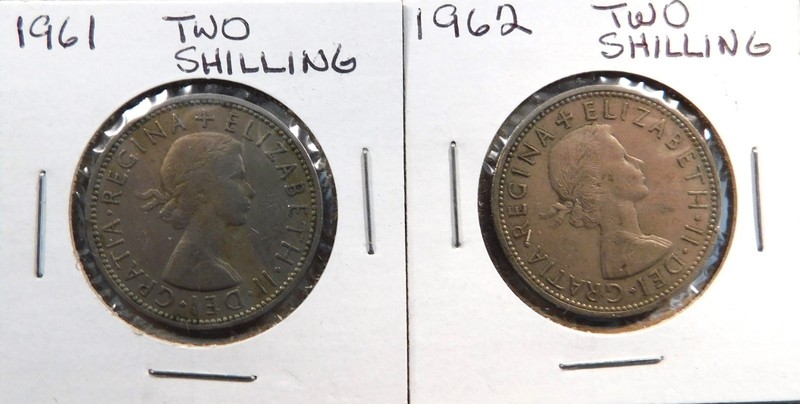 1961 &  1962 Queen Elizabeth Two (2) Shillings Coin's in 2X2 Holders
