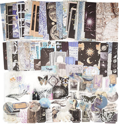 200 Piece Vintage Ephemera Bundle - Paper & Sticker Kit for Junk Journaling, Scr