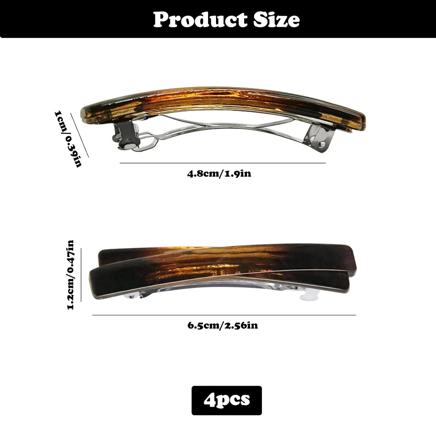 4Pcs French Barrette Hair Clips for Women Goody Barrettes Small Tortoise Shell C