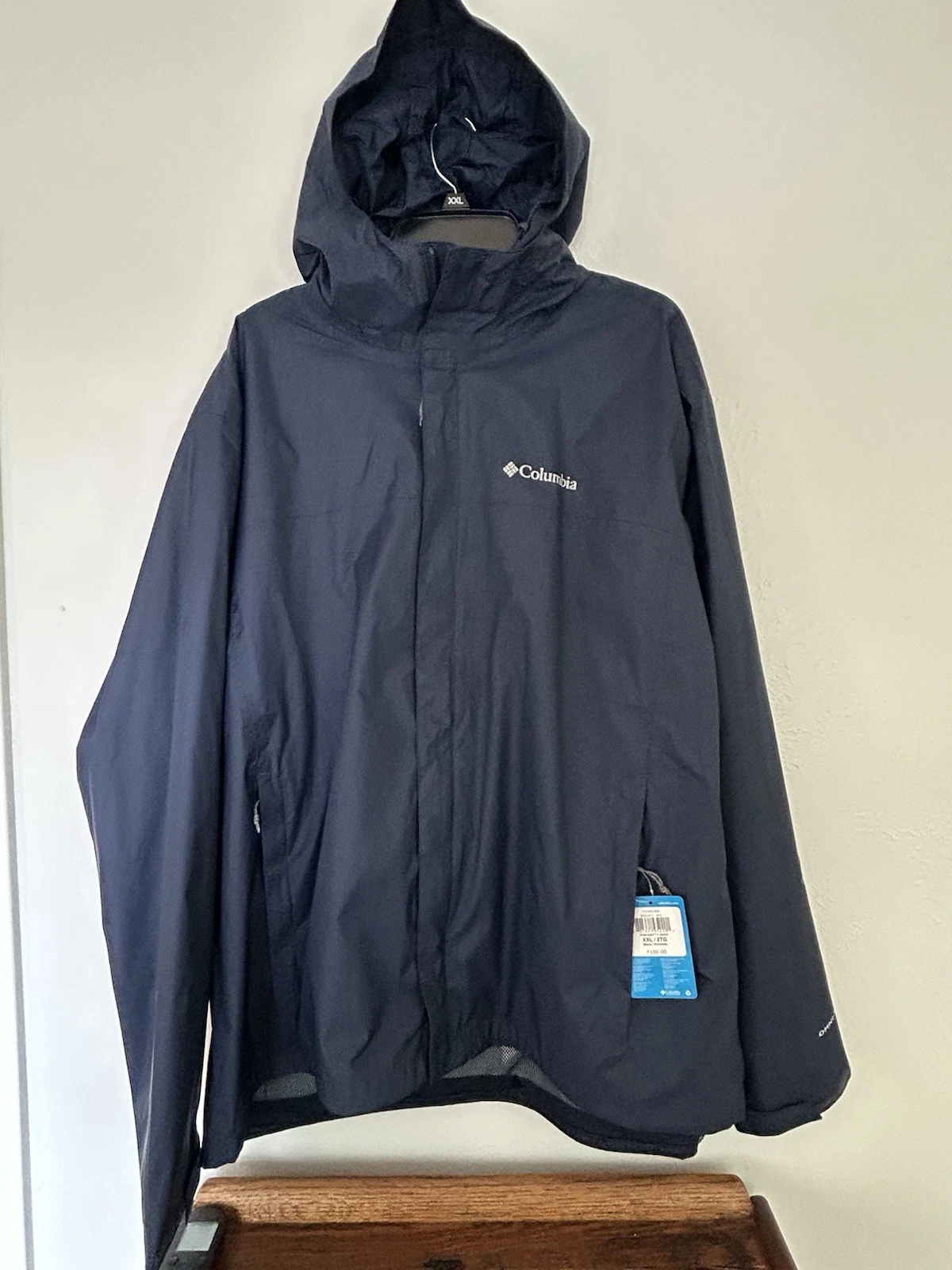 VETEMENTS Giacca antipioggia COLUMBIA Watertight II Omni Tech impermeabile blu navy con cappuccio uomo 2XL NUOVA CON ETICHETTE