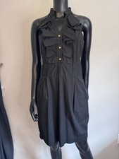 Express Design Studio Women Black Dress Gold Buttons Ruffles Sleeveless Size 10
