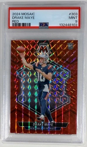 2024 Panini Mosaic Drake Maye RC Red Prizm #303 - PSA 9